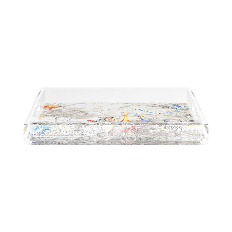 Arcadia Tiger And Zebra Scene Acrylic Square Decorative Tray, 2" H x 15" W x 15" D