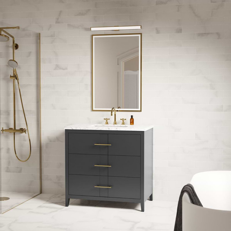 Iconic 36" Freestanding Standard Single Bathroom Vanity with Top, Black, Gold