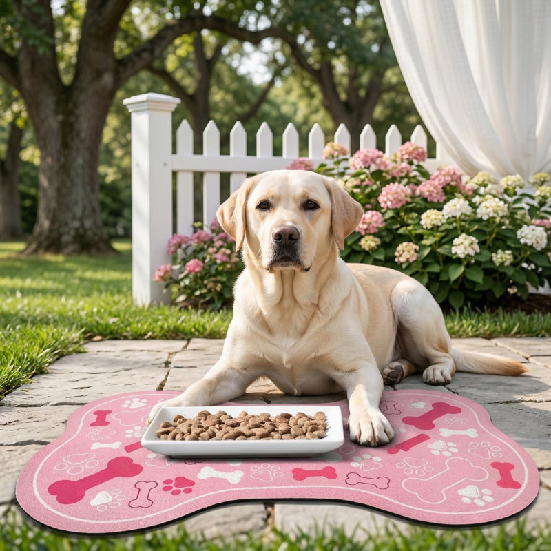 Petit tapis pour chien et chat en forme d'os absorbant rose clair 12 po x 18 po, napperon en caoutchouc à séchage rapide, accessoires pour animaux résistants aux taches
