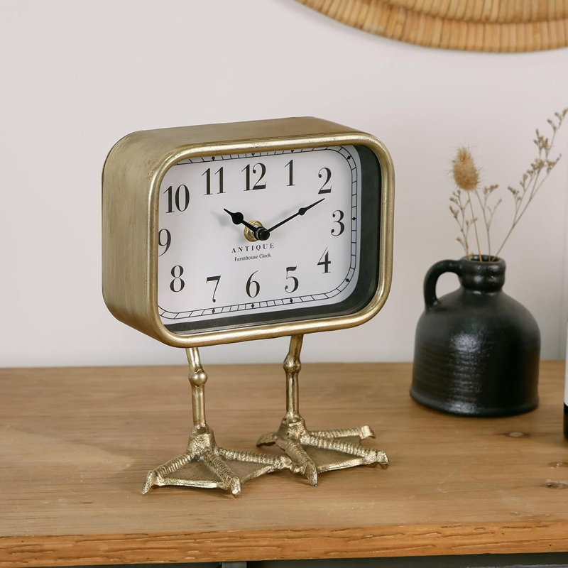 Horloge de table rétro, horloge de bureau en forme de patte de canard silencieuse à piles, décoration pour salon, manteau de cheminée, chambre à coucher, chevet - doré