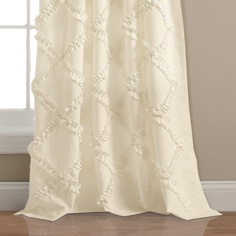 Ruffle Diamond Semi Sheer Curtain Pair, Ivory, 54"W x 84"L