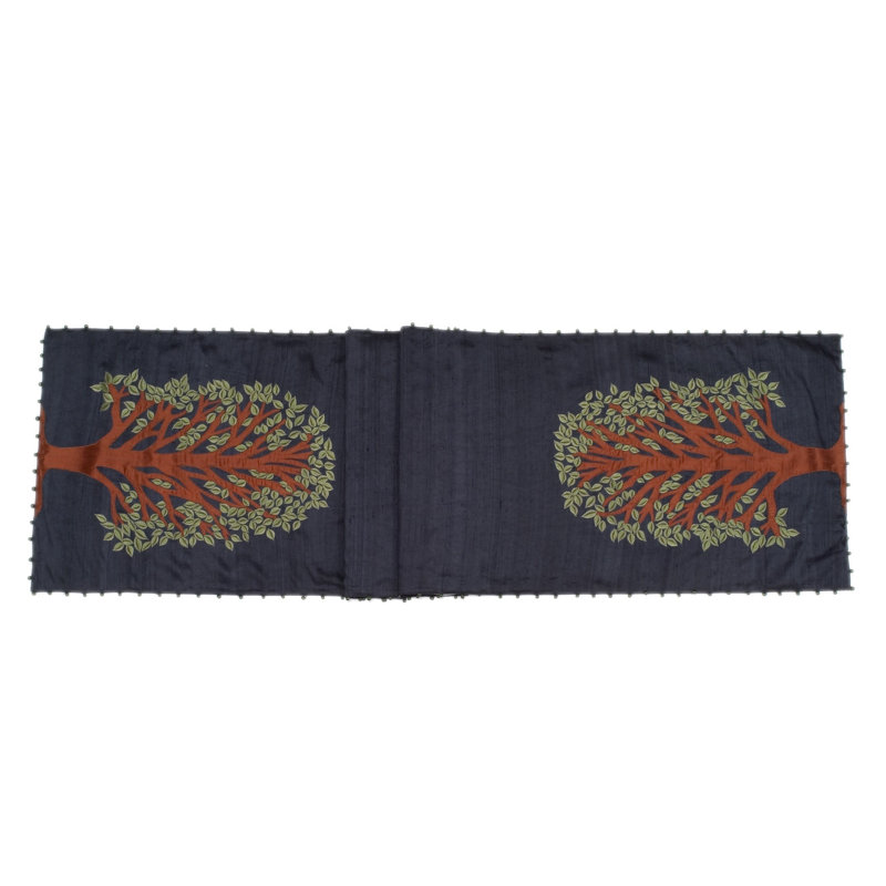 Navy Silk Embroidered Handcrafted Table Runner