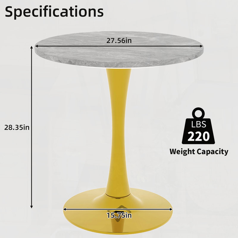 Table basse ronde à effet marbre 27,6 po avec plateau texturé gris clair et base dorée
