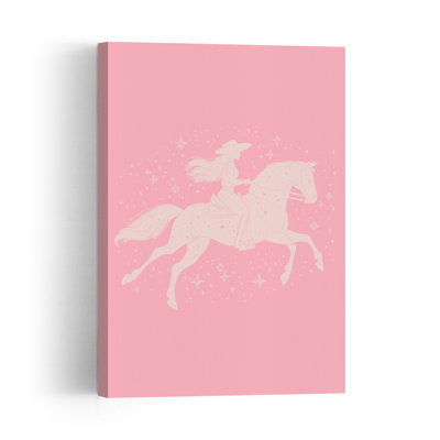«Magical Pink Horse Ride Elegant Ethereal Whimsical Horse Rose Landscape Nature», reproduction d'art