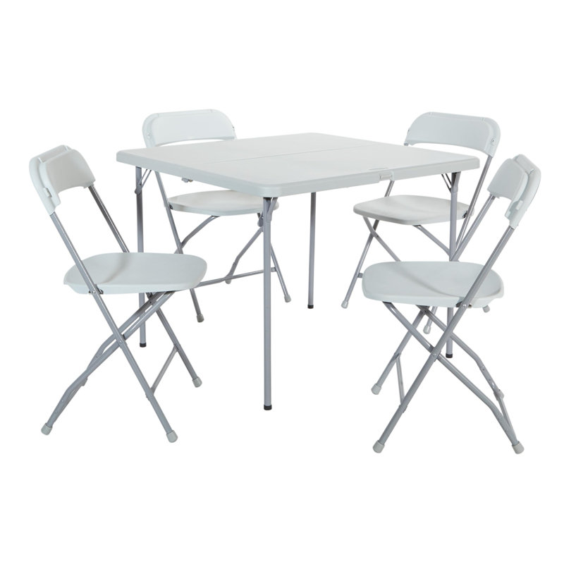 Resin 5-Piece Folding Square Table And Chair Set, Light Grey