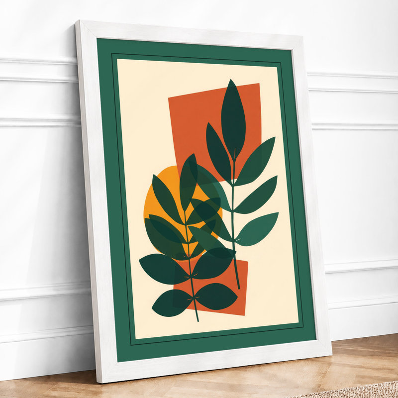 Stems in Gold Botanical - Framed Print, A2 - 59.4 x 42.0 cm, White