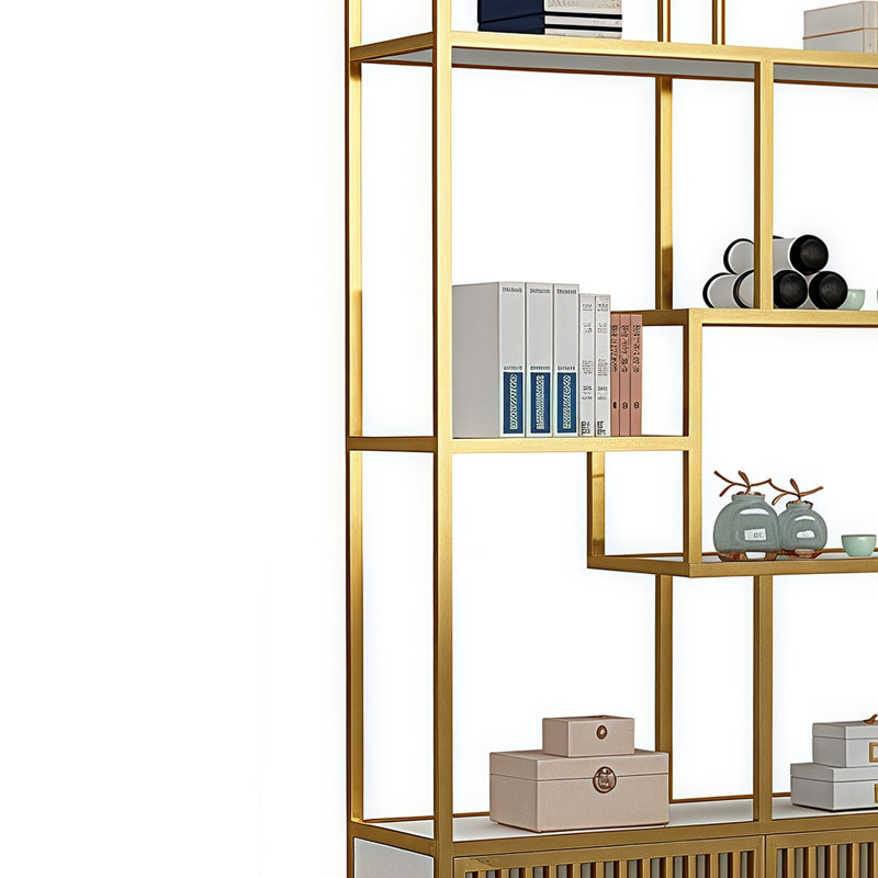 Acuna, (5 Shelves) 78.7"H x 47.2"W x 11.8"D  , Gold/White