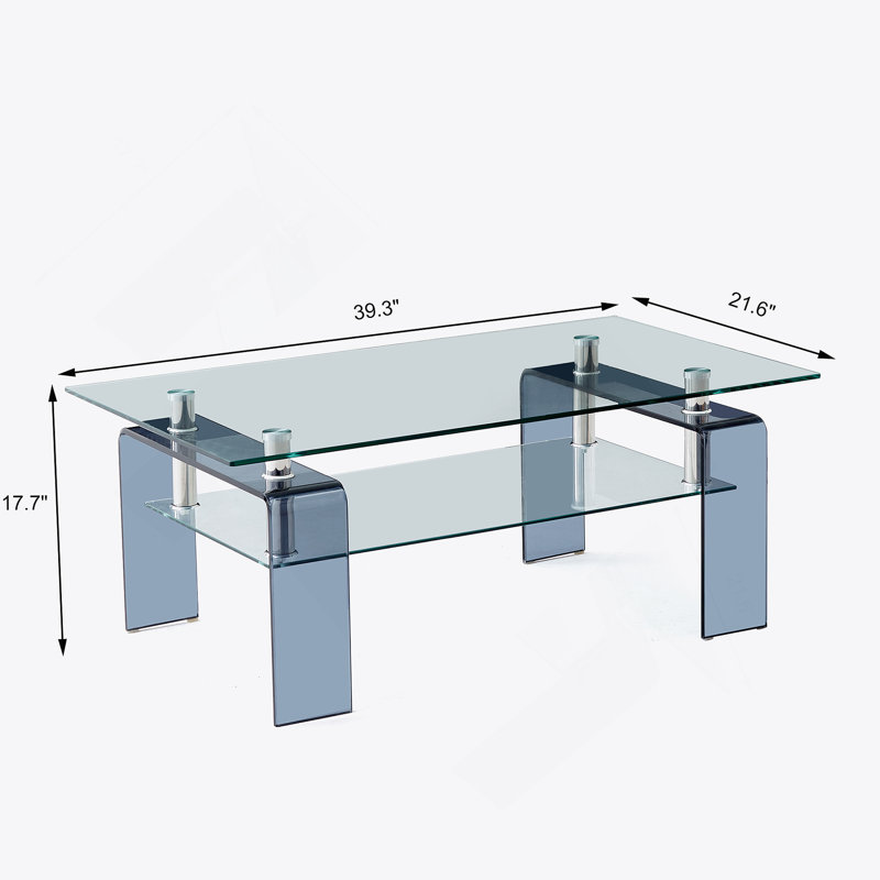 Table basse en verre trempé, table basse moderne en verre pour le salon, table basse à 2 niveaux avec pieds de fumée