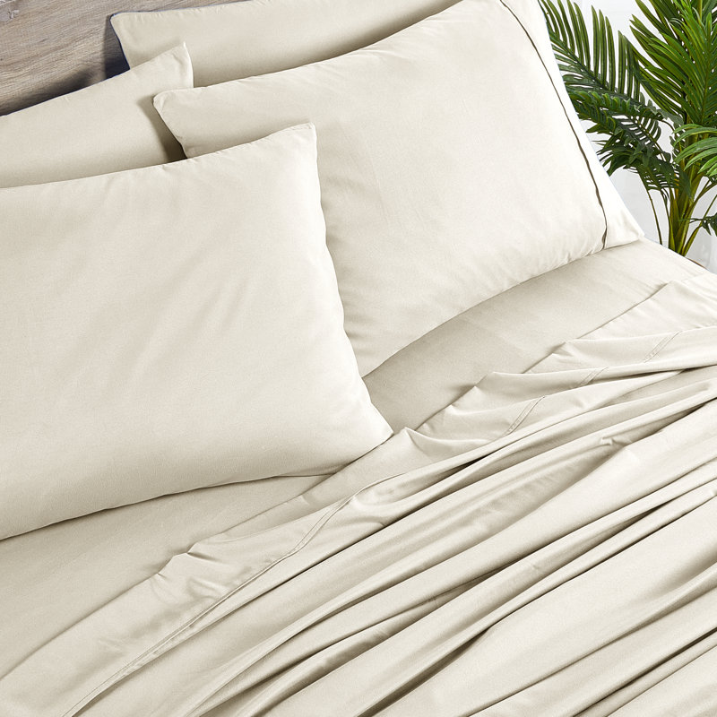 Bibb Home 2000 Count 6-Piece Rayon From Bamboo Sheet Set with Snug Grip, Cream, Twin Sheet Set with 2 Pillowcases