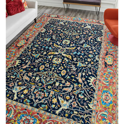 Tapis bleu / rouge en laine noué à la main