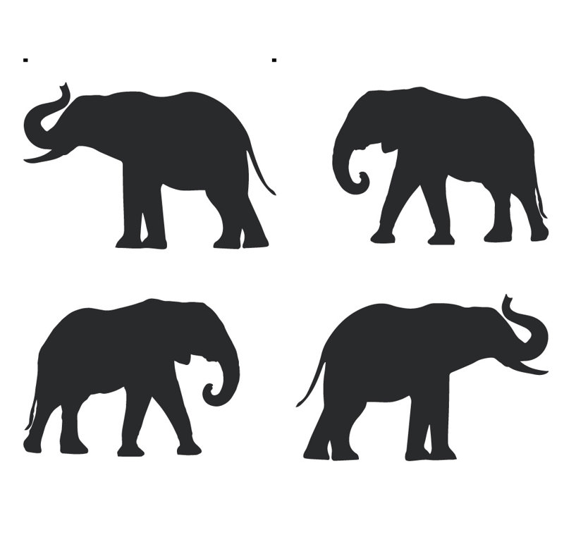 Décalcomanie murale motif éléphant, Noir, H 4 po x l 6 po x P 0,01 po