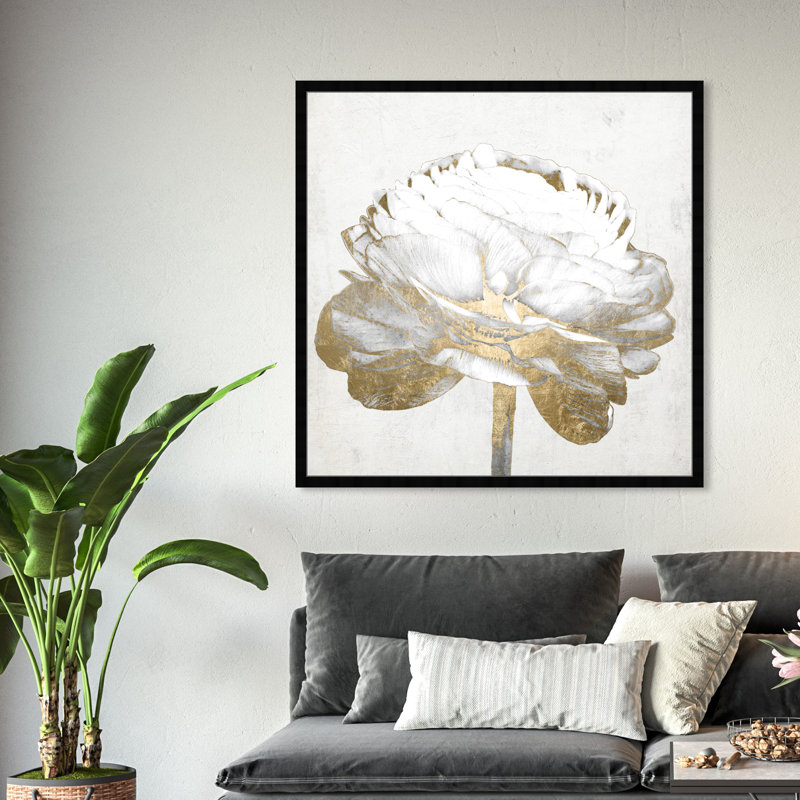 Gold And Light Floral " Gold And Light Floral II White " by Oliver Gal Painting Print, Black, 42" H x 42" W
