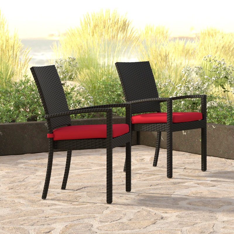 8 Piece Sunbrella Outdoor Patio Dining Chairs, Brown, Canvas Jockey Red Sunbrella® Canvas