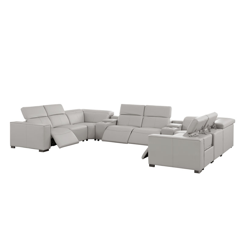 Luxueux canapé modulaire en cuir véritable 10 pièces avec 4 fauteuils inclinables électriques et appuis-tête électriques