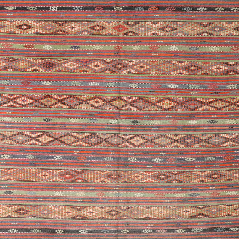Tapis rose/orange/bleu contemporaine, Carré 6 pi