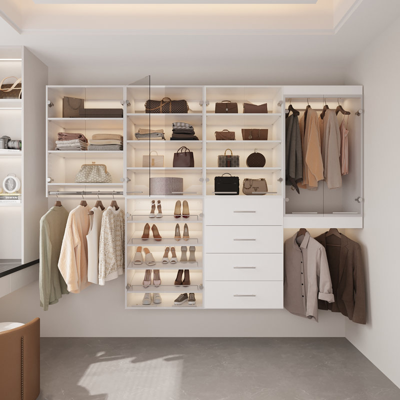 Paire de portes de placard en verre trempé transparent sans cadre pour unités de placard modulaires, Sans cadre-2