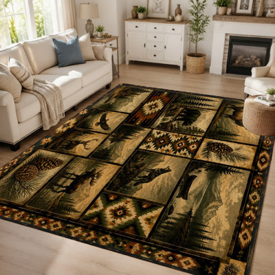Tapis imprimé rustique à motif patchwork animalier (1 pièce), à ​​poils courts, lavable et facile d'entretien, grand tapis fin, envers antidérapant, idéal pour le salon, la chambre, la cuisine ou le bureau. Convient également à la décoration intérieure.
