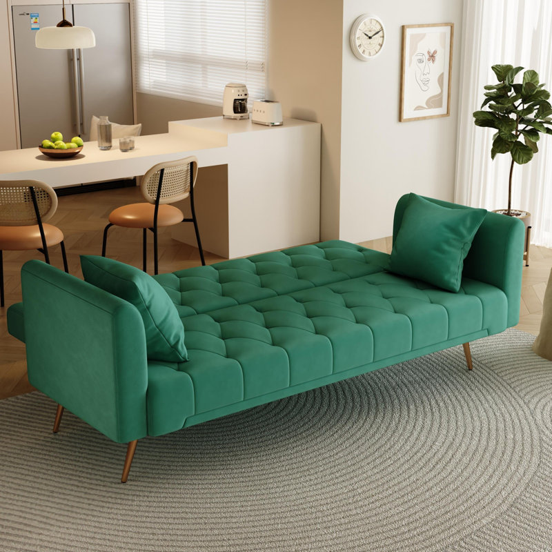 Velvet Sleeper convertible love seat sofa, American retro velvet, suitable for small living room, bedroom, Green Velvet