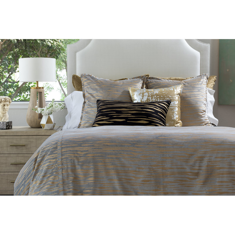 Zara Velvet Square Pillow Cover & Insert, Pewter/Gold