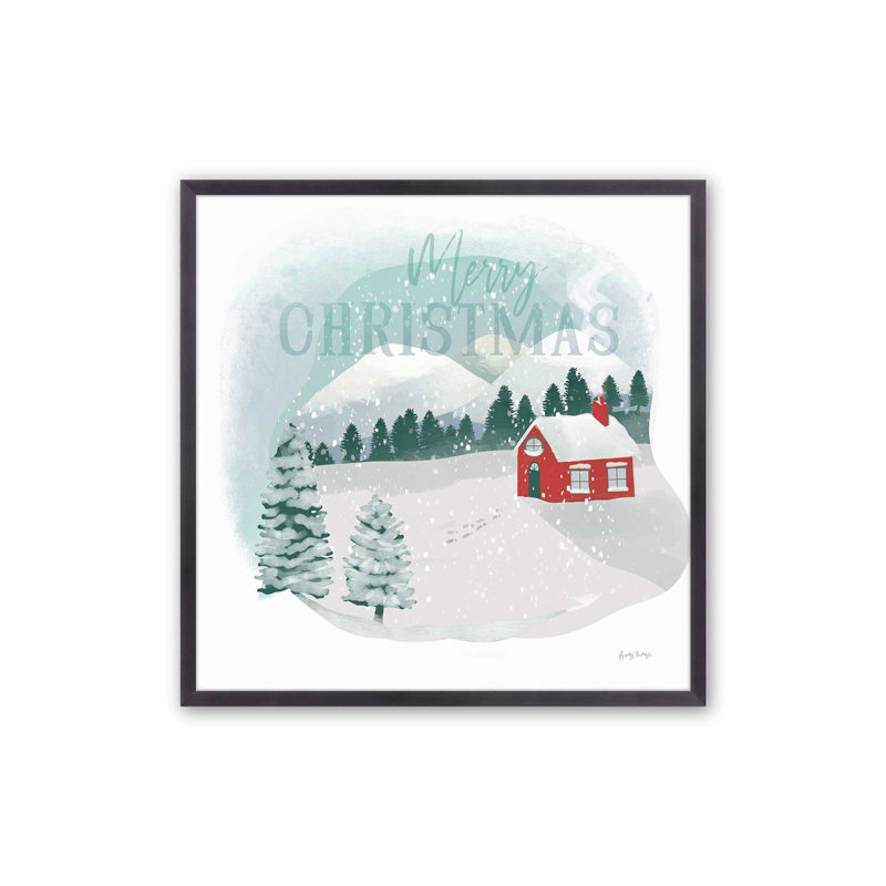 Imprimé chalet des Fêtes dans la neige, H 13,75 po x l 13,75 po, Cadre simple en zinc patiné, bois massif