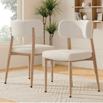 Boucle Upholstered Metal Side Chair in Beige