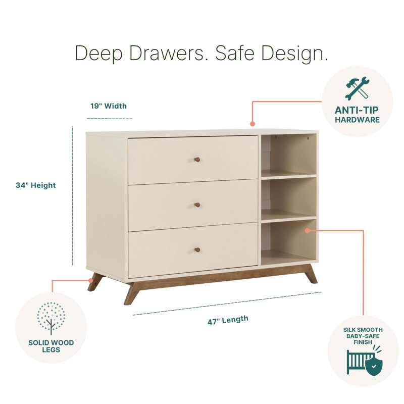 Central Park 3 - Drawer Dresser, Almond Milk/Walnut