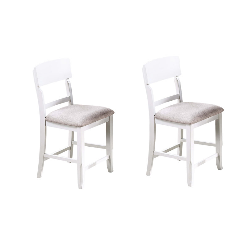 Dossier moderne de couleur blanche avec 2 chaises hautes pour salle à manger et tissu de soutien, Blanc