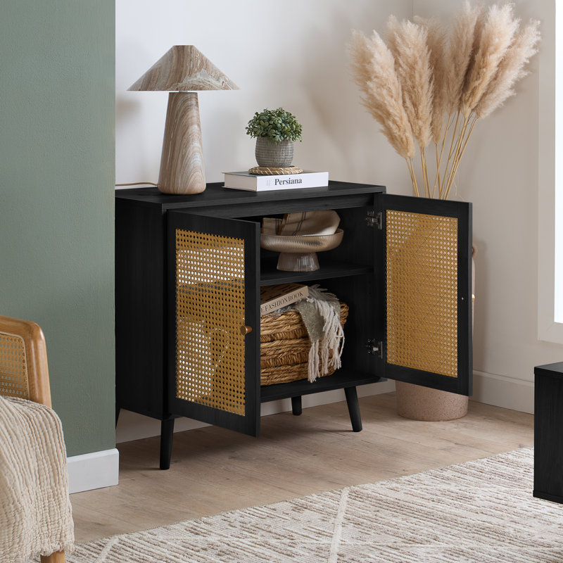 Noemi Rattan 2 Door Sideboard 80CM Width, BLACK