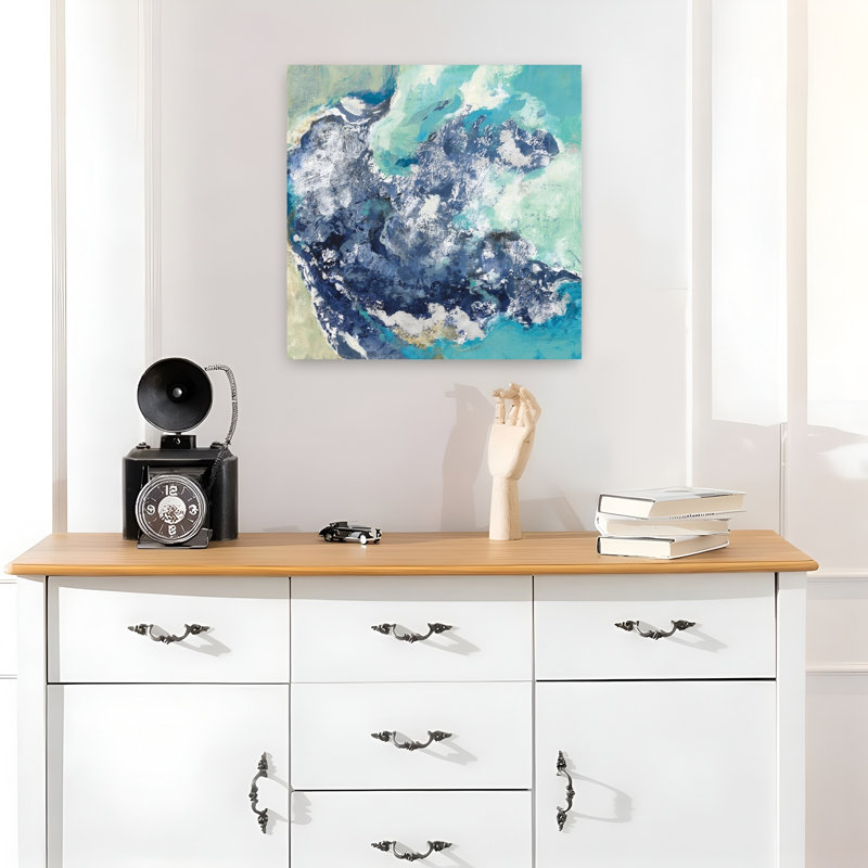 Turquoise contemporain avec art abstrait bleu, H 18 po x l 18 po
