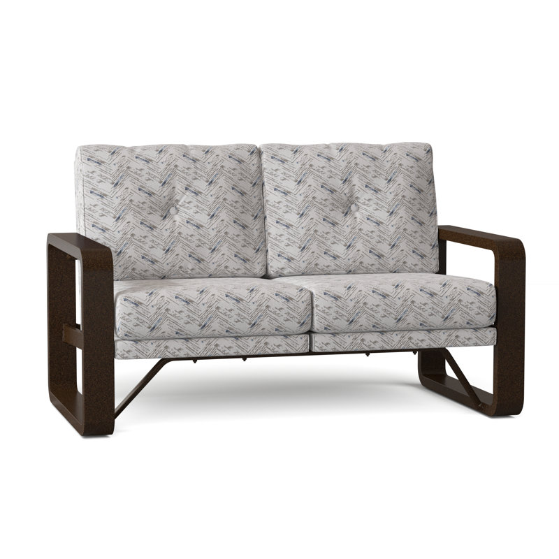 Vale 60.5'' Wide Aluminum Loveseat with Cushions, Poet Birch Sunbrella®, Chestnut Brown