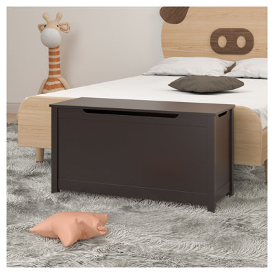 Boîte à jouets pour enfant en MDF brun café avec couvercle à charnière sécuritaire - Coffre de rangement conforme à la norme TSCA et CPSIA