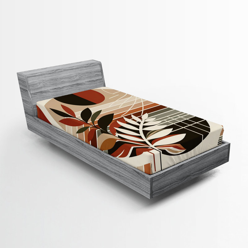Drap-housse Ambesonne Monstera_ Feuille abstraite du milieu du siècle_ Rouge brun foncé, Drap-housse de taille simple