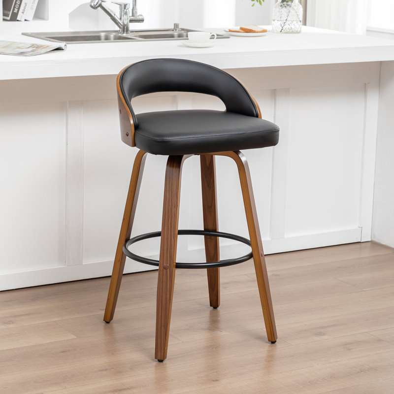 Tabouret de comptoir moderne pivotant rembourré avec pivot à 360 °, siège demi-tonneau et dossier incurvé, Noir