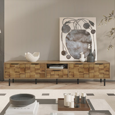 78 Inch Cilla For 85 75 65 Inch Tvs, Entertainment Center With Spacious Storage And Natural Wood Finish