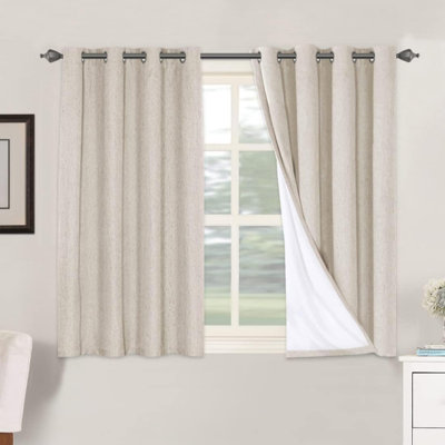 100% Blackout Linen Curtains 2 Panels Natural Total Black Out Drapes, Room Darkening Thermal Insulated, Grommet