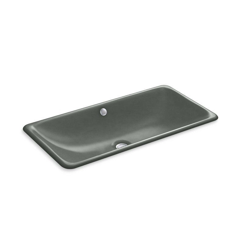 Iron Plains Trough Rectangle Dual Mount Bathroom Sink with Overflow, Basalt