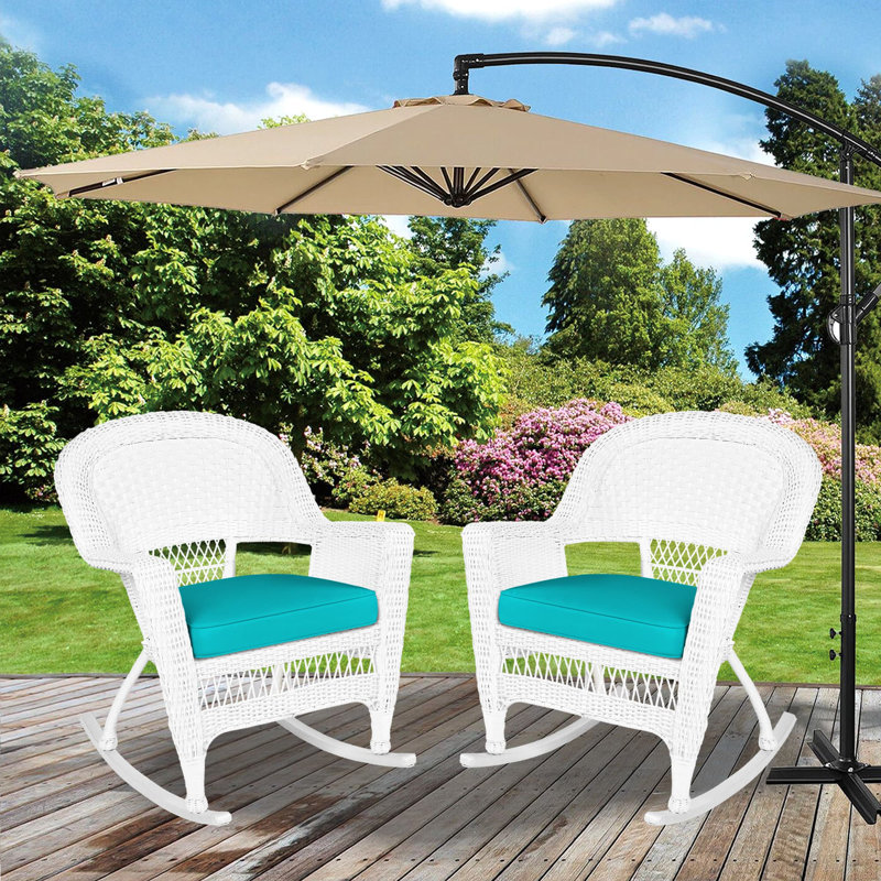 Chaise berçante en osier Raenesha, Blanc, Turquoise