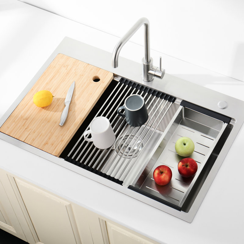Black Stainless Steel Kitchen Sink 33X22, Overmount Single Bowl With Cutting Board, To Corrosion, Spacious For Food Preparation Chemicals Long Life