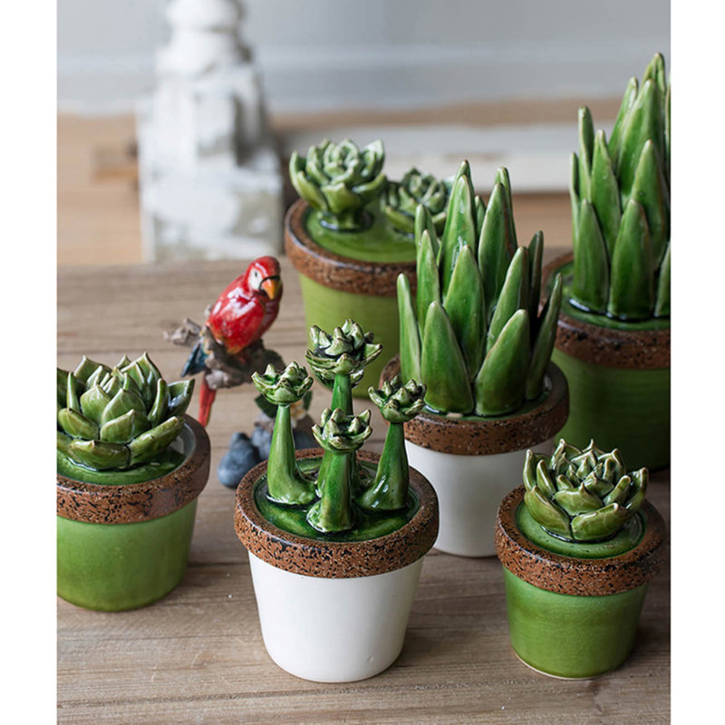 Figurine verte en céramique Echeveria