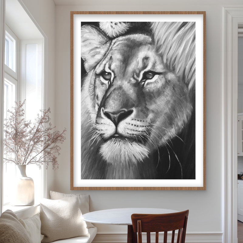 Lion and Lioness Print - Black Animals Framed Matted Decor