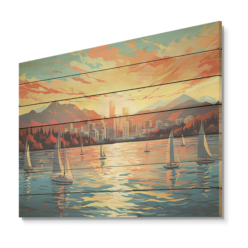 «Vancouver Port Sunset Sail - Port Landscape Coastal» sur toile, H 34 po x l 44 po x P 0,78 po