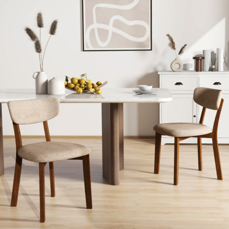 Ensemble de 2 chaises de salle à manger rembourrées à dossier moyen avec structure en bois d'hévéa massif