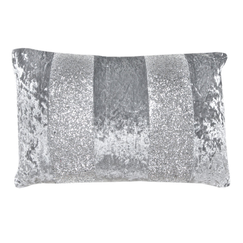 Maci Striped Rectangular Throw Pillow Cover, Grey/Silver