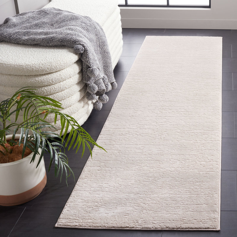 Tapis abstrait en polyester / polypropylène beige tissé à la machine, Tapis de couloir 2 pi 3 po x 8 pi