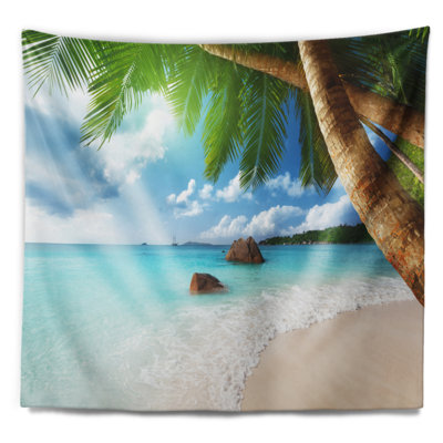 Tapisserie de plage en polyester praslin island de mer avec accessoires suspendu inclus
