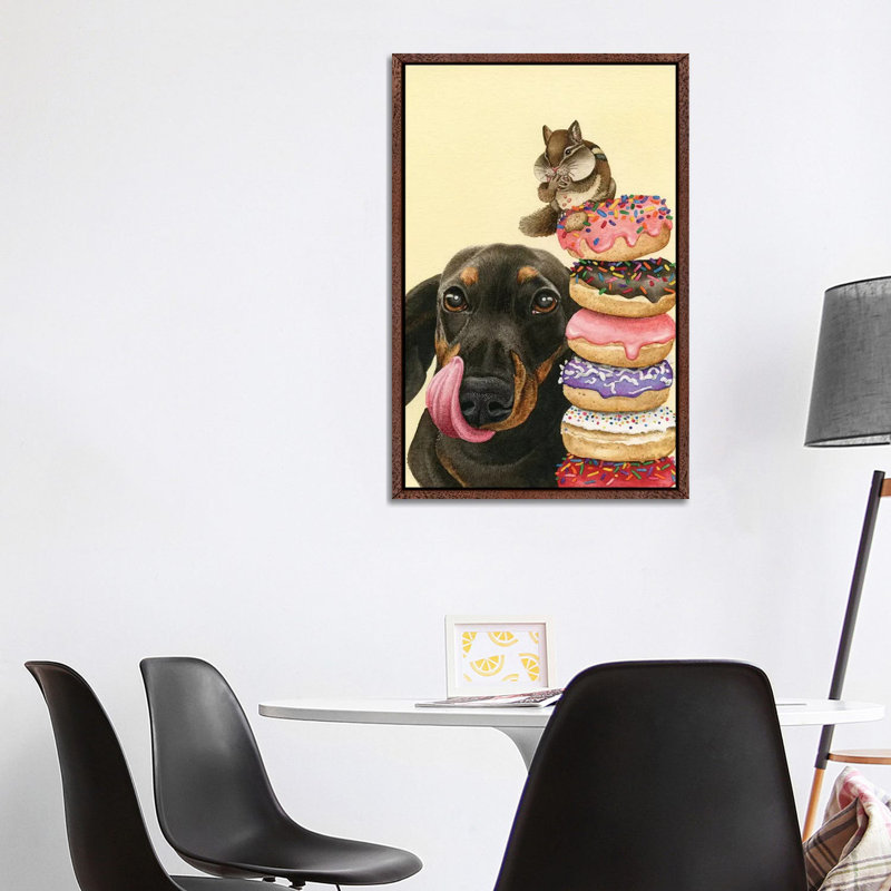 Donut Stacker by Tracy Lizotte - Painting on Canvas, 101.6cm H x 66.04cm W x 3.81cm D, Classic Brown Wood Framed