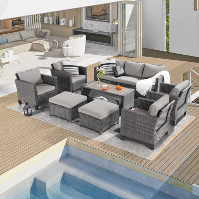 Kinsli 9 - Person Patio Conversation Set with Cushions