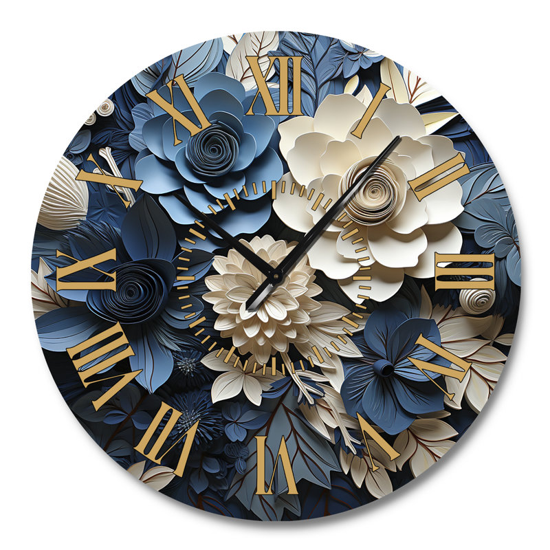 Horloge murale Blue Flower Crafted Delights I - Fleurs, Grand