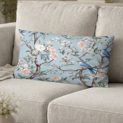Coussin décoratif chinoiserie avec oiseaux et pivoines - coussin décoratif imprimé floral