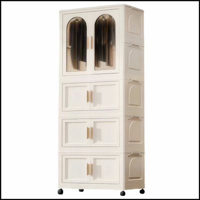 Spacieuse garde-robe pliante de 25,59 pouces de largeur avec porte magnétique et roulettes, parfaite pour un rangement organisé et efficace
